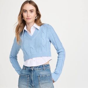 Staud duke light blue wool cable knit sweater button down combo size XS